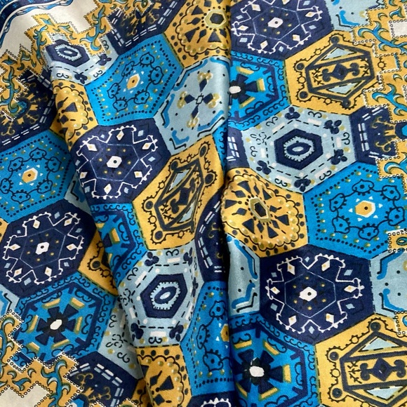 Vintage Silk Scarf, blue and yellow, 1980s - Picture 4 of 10